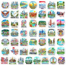 Set 50 Stickers Ciudades De Usa Viajeros Adhesivos Eeuu